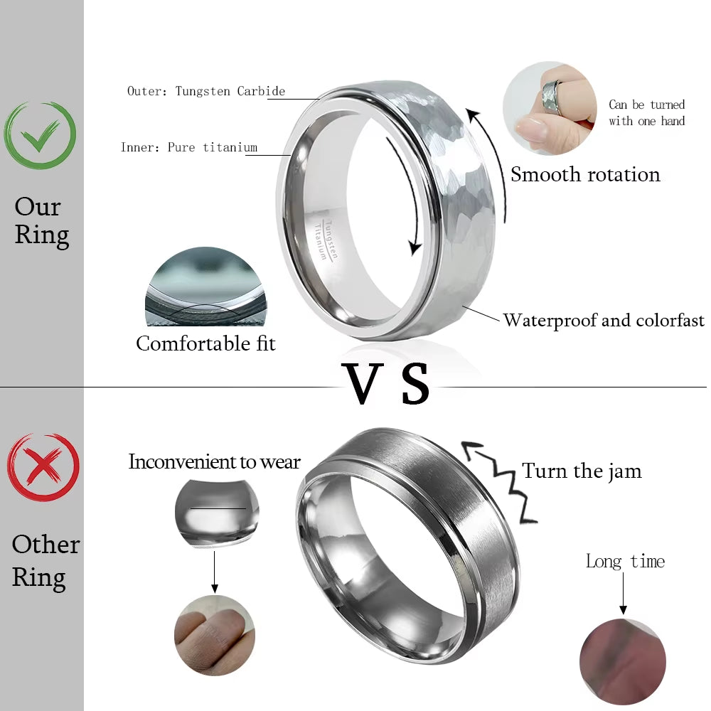 Black Rings Fidged Spinner Ring anti Stress Anxiety Tungsten Pure Titanium for Men Women Plain Wedding Engagement Band No Nickel