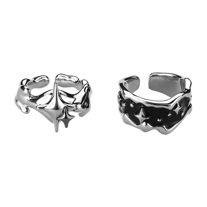 Silver Color Irregular Stars Rings Vintage Gothic Ring for Men Women Fashion Cross Star Open Adjustable Ring Y2K Jewelry Gift