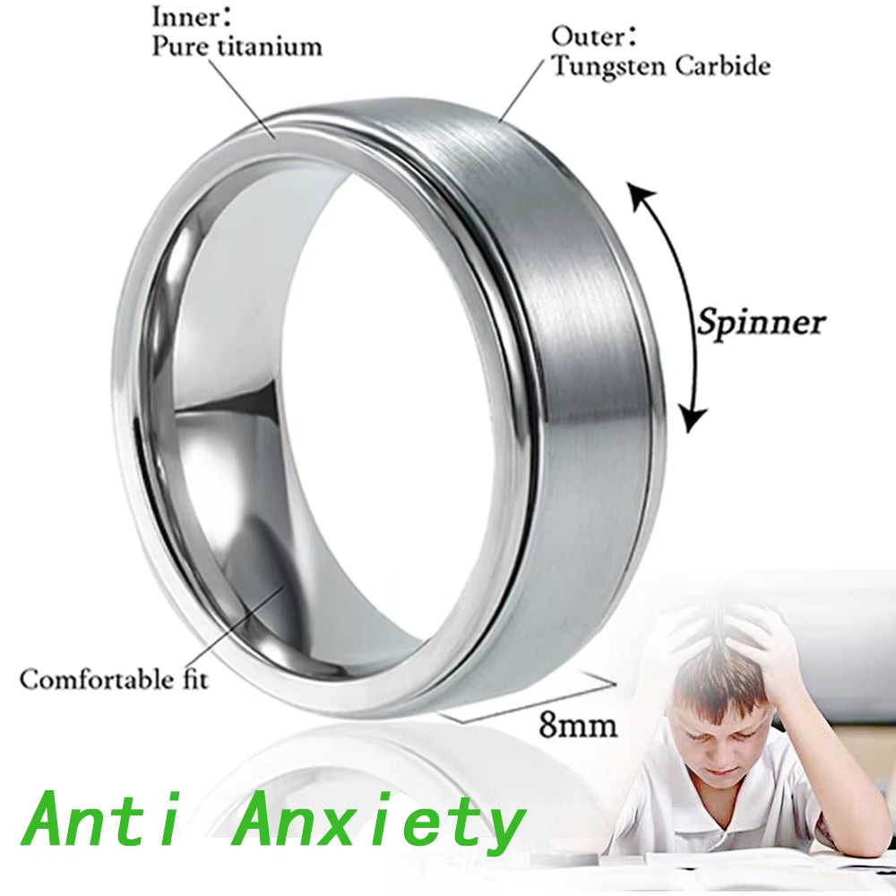 Black Rings Fidged Spinner Ring anti Stress Anxiety Tungsten Pure Titanium for Men Women Plain Wedding Engagement Band No Nickel