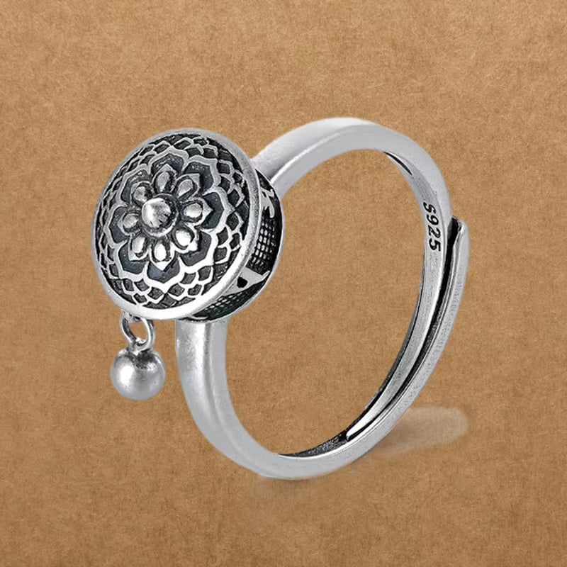 Silver Color Buddhist Ring for Women Tibetan Prayer Wheel Ring OM Mantra 7 Chakras Ring Good Luck Women Ring