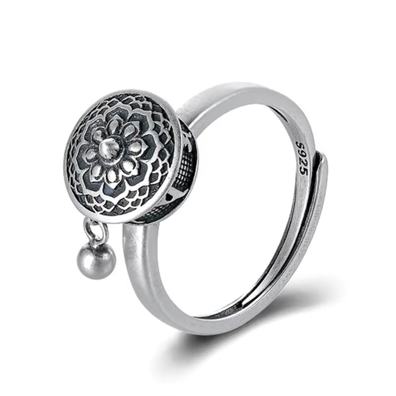 Silver Color Buddhist Ring for Women Tibetan Prayer Wheel Ring OM Mantra 7 Chakras Ring Good Luck Women Ring