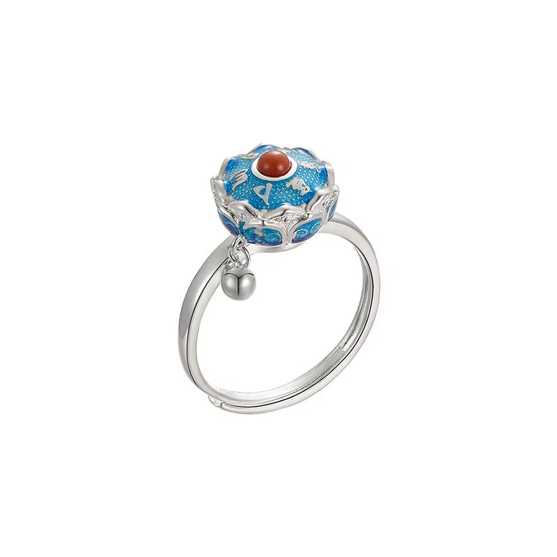 Silver Color Buddhist Ring for Women Tibetan Prayer Wheel Ring OM Mantra 7 Chakras Ring Good Luck Women Ring