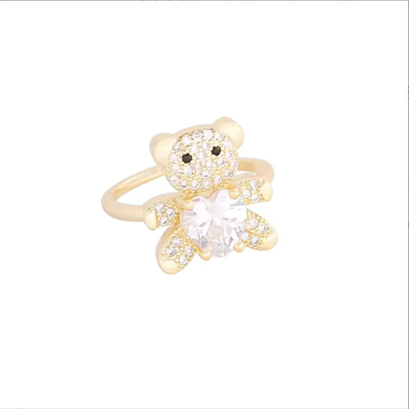 New Love Bear Ring INS Light Luxury Ring Charm Jewelry Ring Cute Girl Gift Factory Wholesale Zircon Ring
