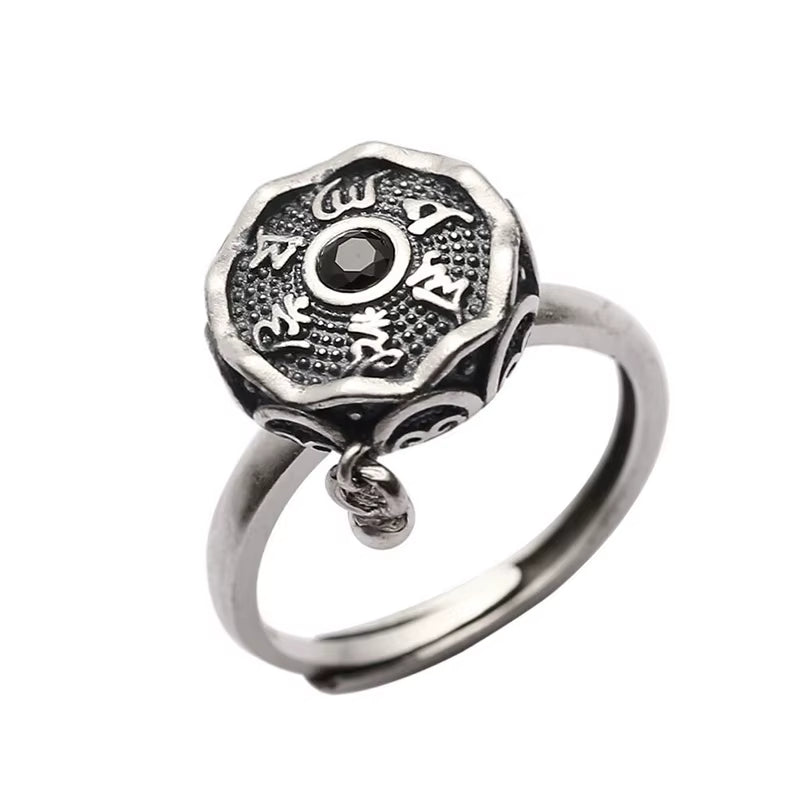 Silver Color Buddhist Ring for Women Tibetan Prayer Wheel Ring OM Mantra 7 Chakras Ring Good Luck Women Ring