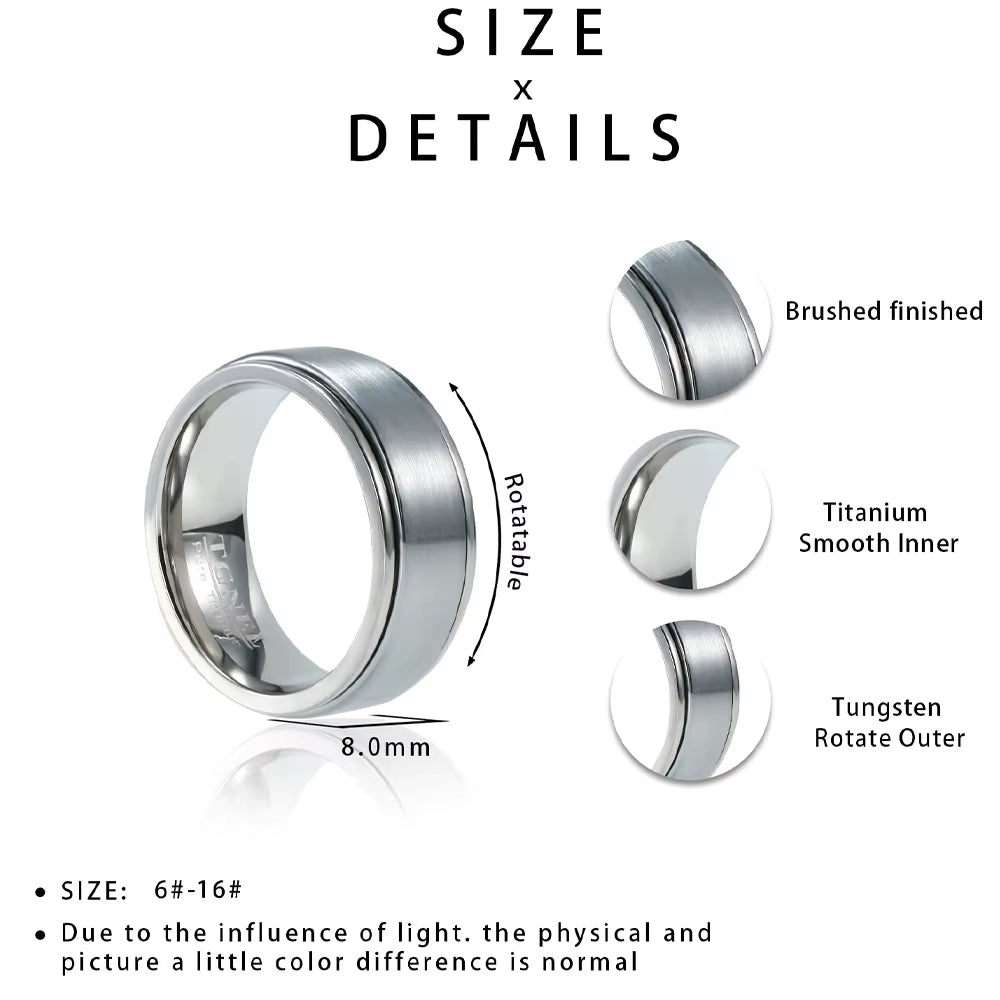 Black Rings Fidged Spinner Ring anti Stress Anxiety Tungsten Pure Titanium for Men Women Plain Wedding Engagement Band No Nickel