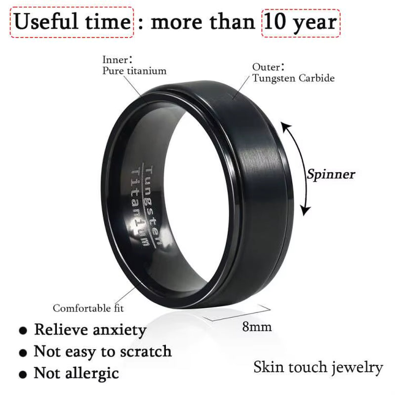 Black Rings Fidged Spinner Ring anti Stress Anxiety Tungsten Pure Titanium for Men Women Plain Wedding Engagement Band No Nickel