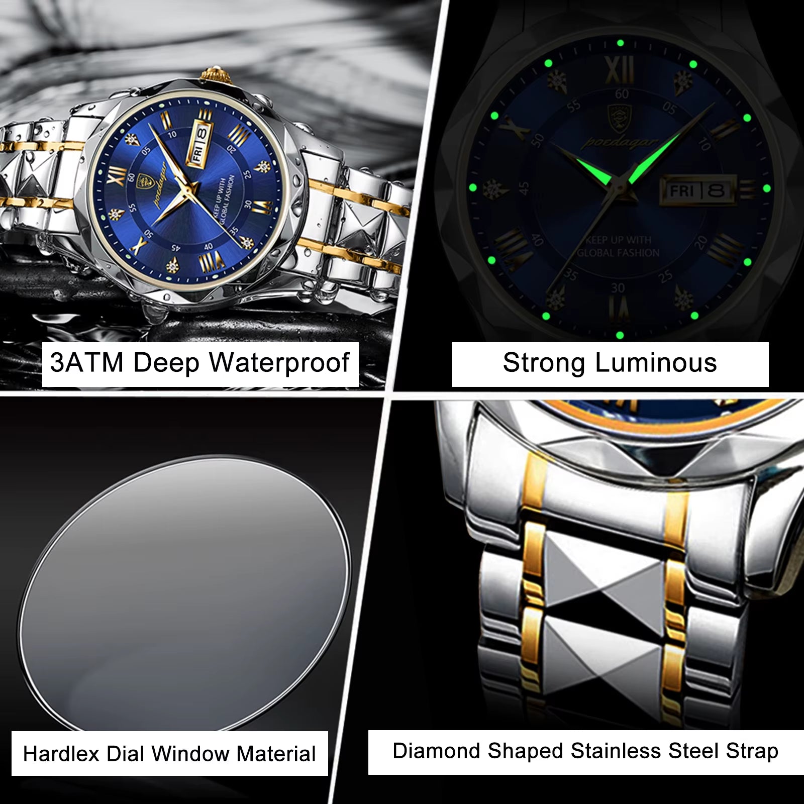 Top Luxury Men Quartz Watch for Men Sports Waterproof Luminous Stainless Steel Date Week Men'S Watches Male Clock Reloj