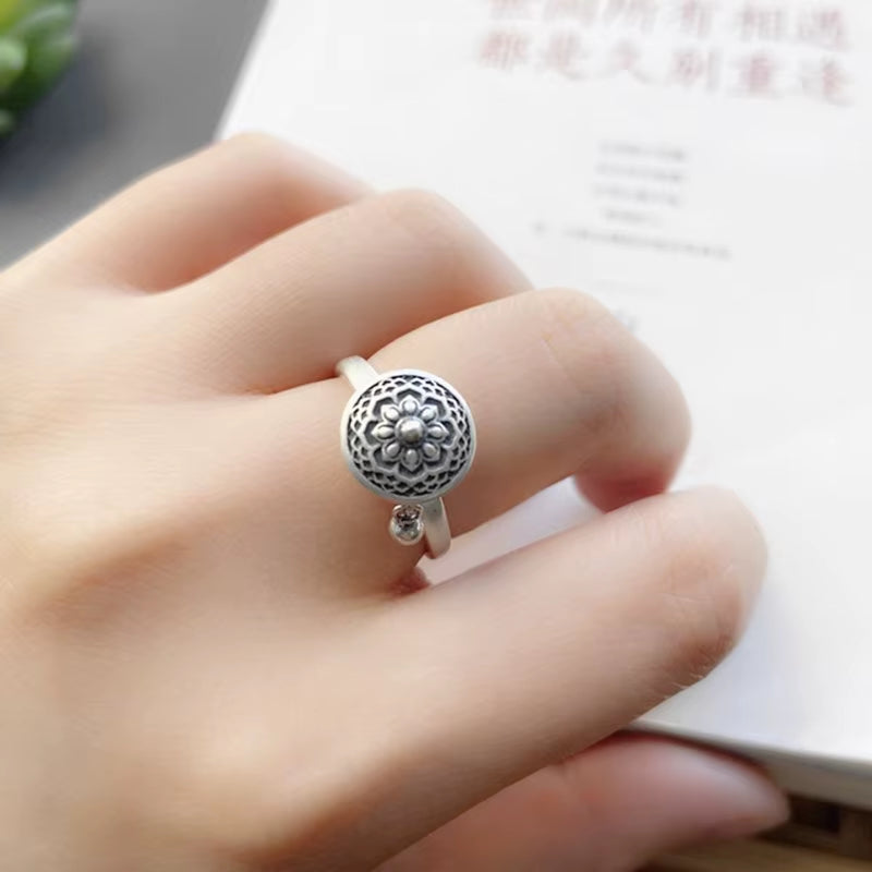 Silver Color Buddhist Ring for Women Tibetan Prayer Wheel Ring OM Mantra 7 Chakras Ring Good Luck Women Ring