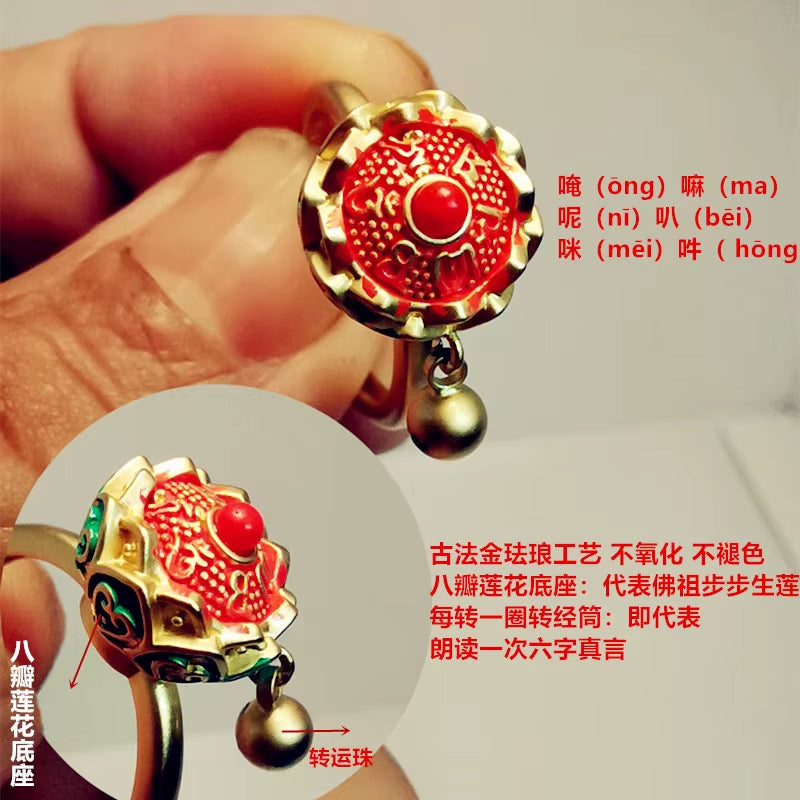 Silver Color Buddhist Ring for Women Tibetan Prayer Wheel Ring OM Mantra 7 Chakras Ring Good Luck Women Ring