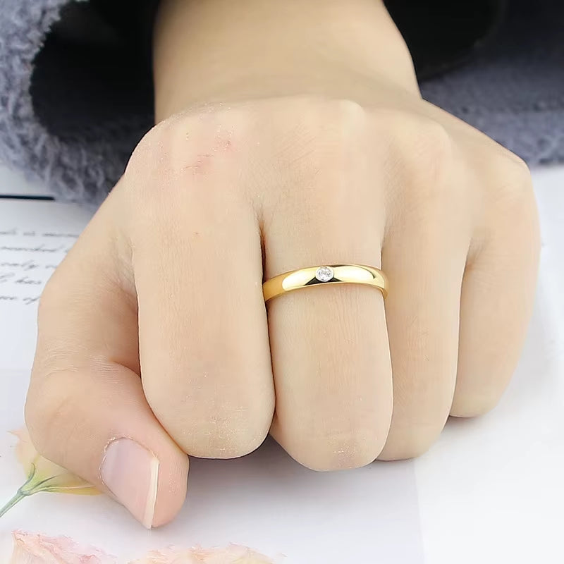 Fashion 3MM Crystal Ring Woman Ring Titanium Steel Gloss Ring for Women Ring Wholesale Jewelry