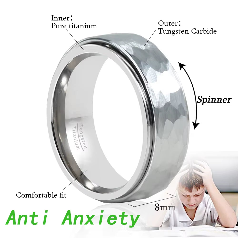 Black Rings Fidged Spinner Ring anti Stress Anxiety Tungsten Pure Titanium for Men Women Plain Wedding Engagement Band No Nickel