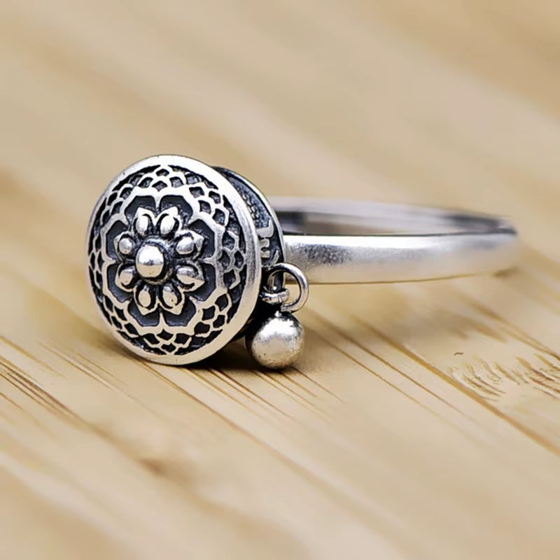Silver Color Buddhist Ring for Women Tibetan Prayer Wheel Ring OM Mantra 7 Chakras Ring Good Luck Women Ring