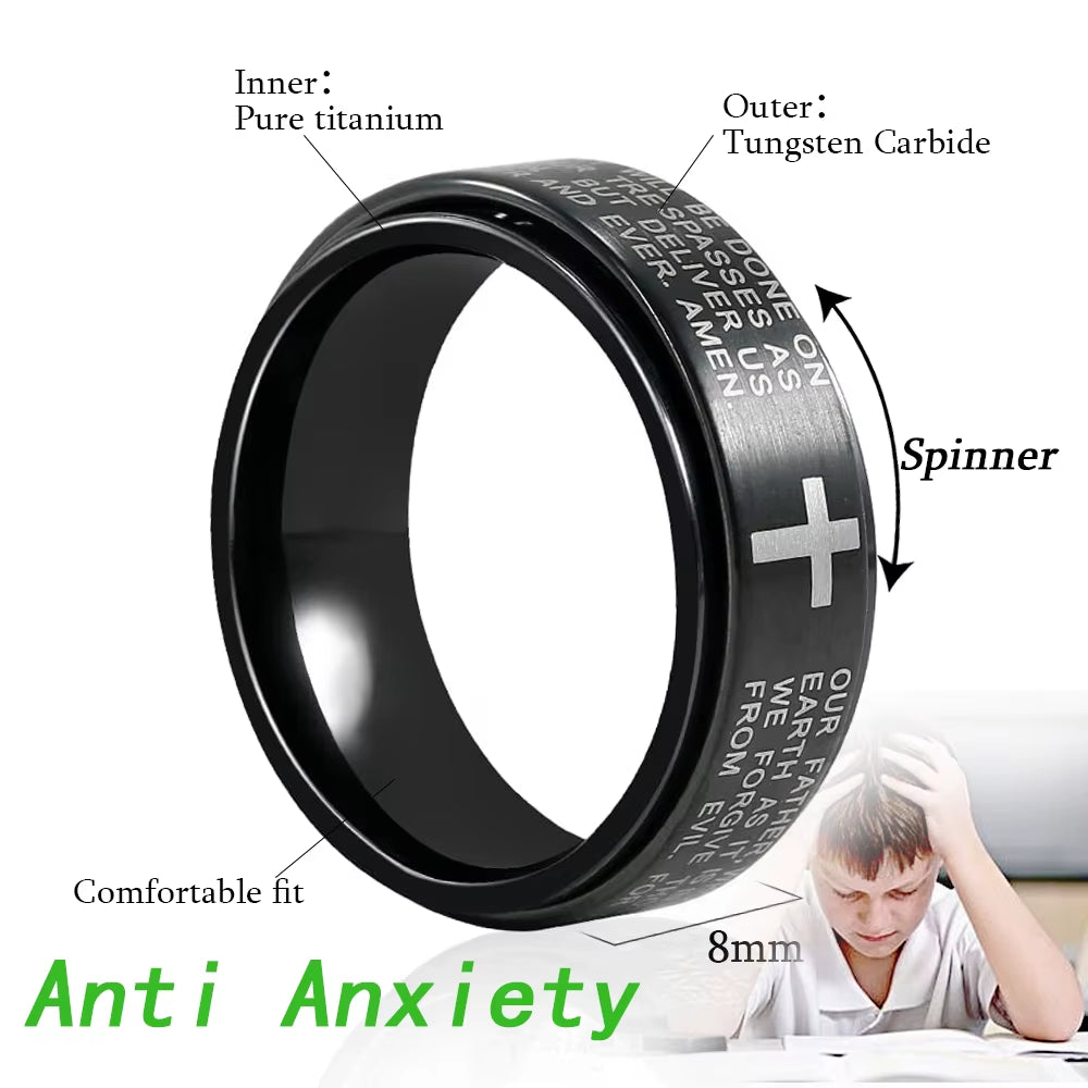 Black Rings Fidged Spinner Ring anti Stress Anxiety Tungsten Pure Titanium for Men Women Plain Wedding Engagement Band No Nickel