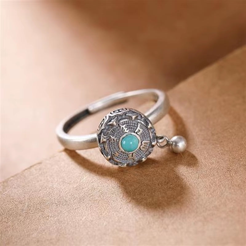 Silver Color Buddhist Ring for Women Tibetan Prayer Wheel Ring OM Mantra 7 Chakras Ring Good Luck Women Ring